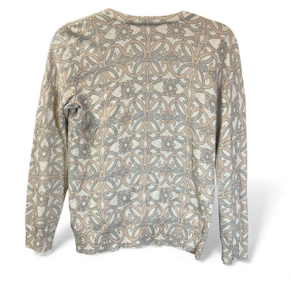 Talbots Petites Neutral Floral Print Cardigan Sweater Petite M | Metallic - Picture 4 of 8
